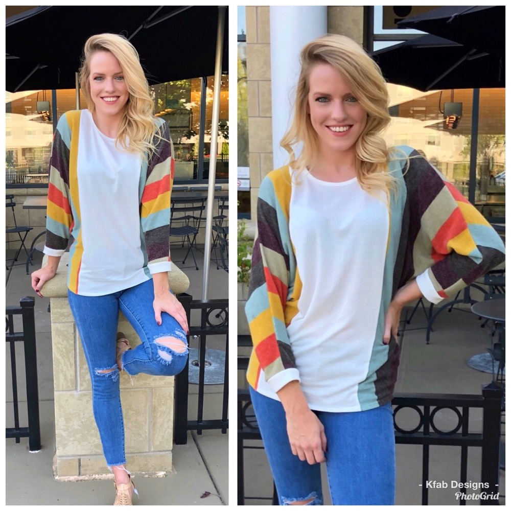 🛍Dolman Contrast Stripe Sleeve Top in Rust! - Picture 5 of 6